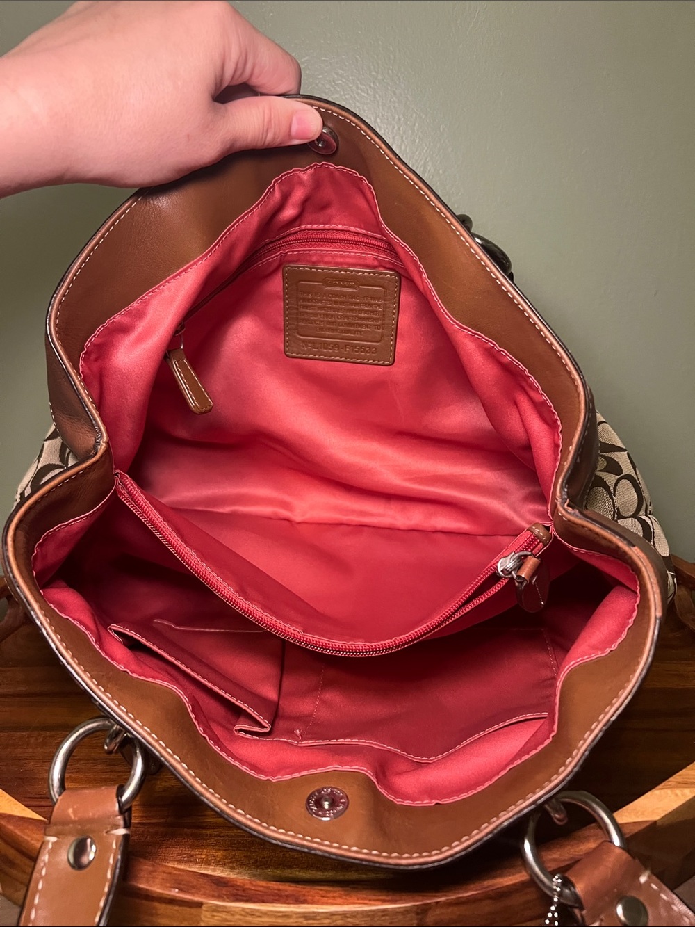 Coach Penelope Signature Jacquard Shoulder Tote with Brown Leather Trim - Picture 11 of 14